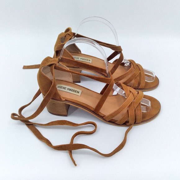 Steve Madden Shoes - Steve Madden Women's Revere Lace Tied Up Square Heels Suede Strappy Size 8.5